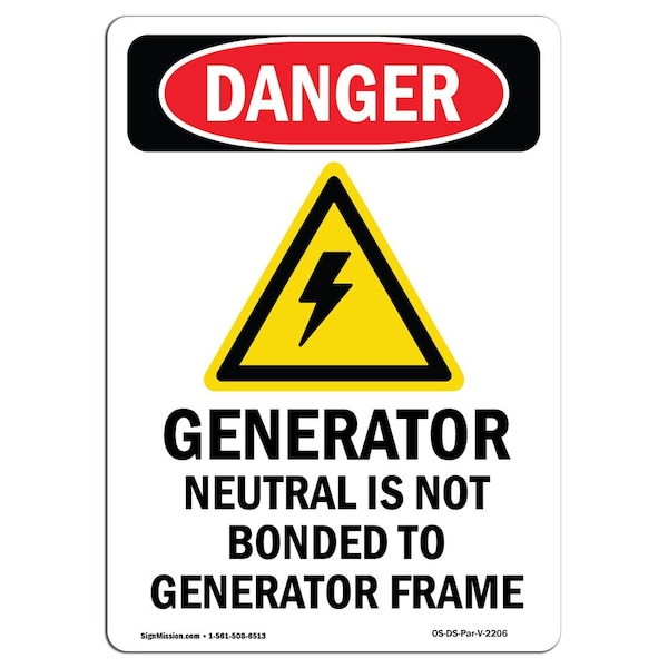 Safety Sign, OSHA Danger, 5" Height, Generator Neutral, Portrait, 10PK